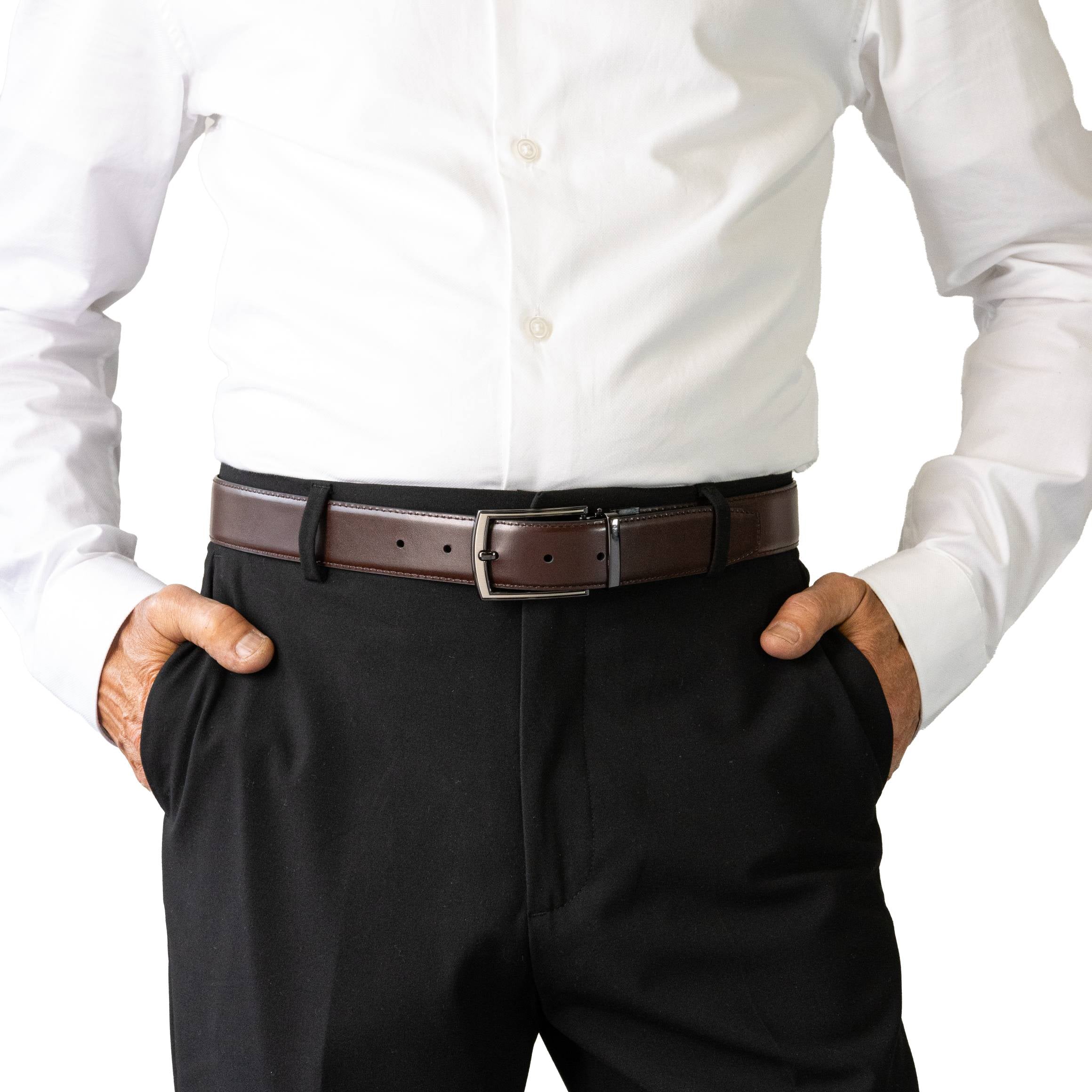 ALICK. Reversible. Split Cowhide Leather Belt.