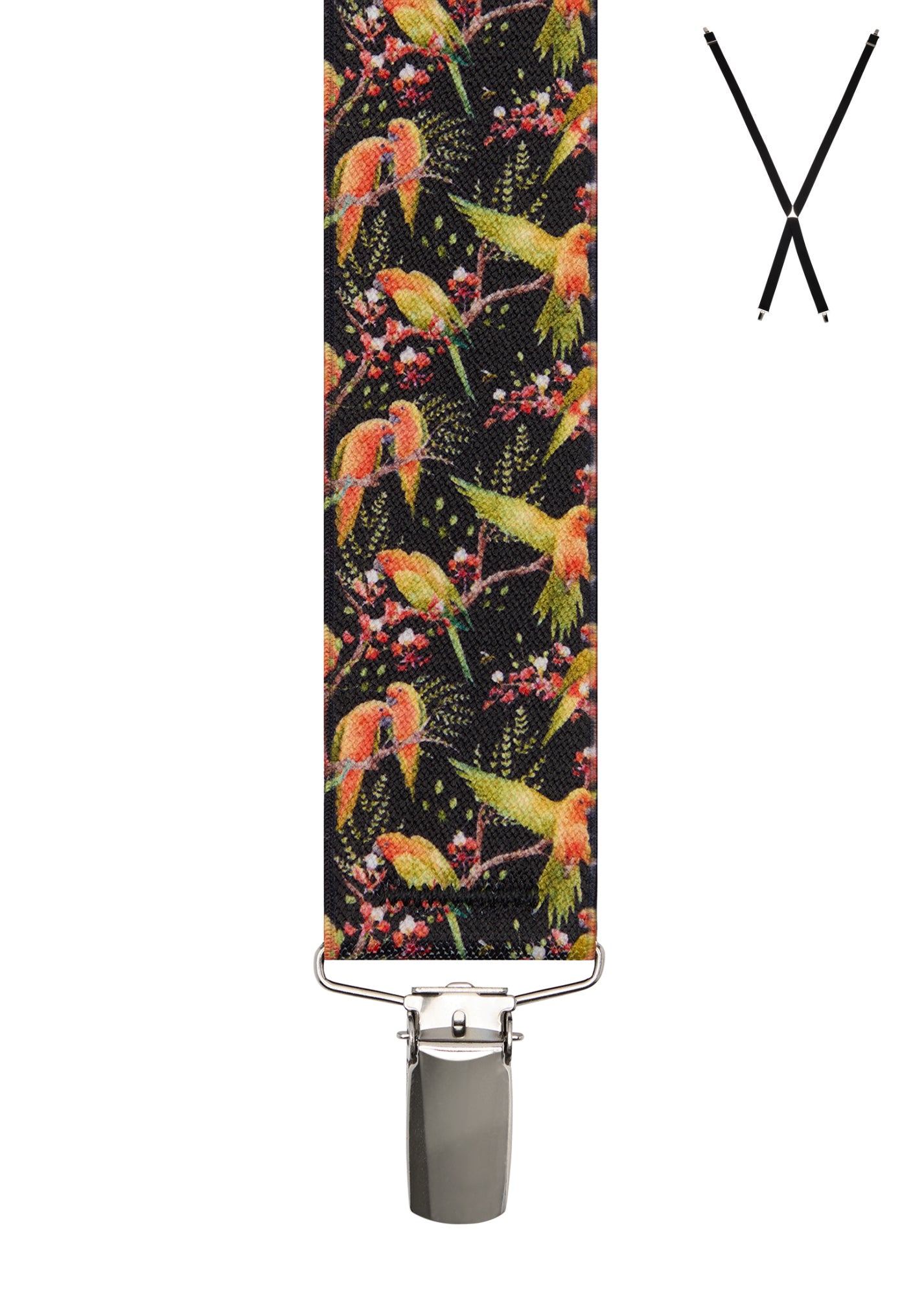 PLAYFUL PARROT. Suspenders. Nickel Clips.