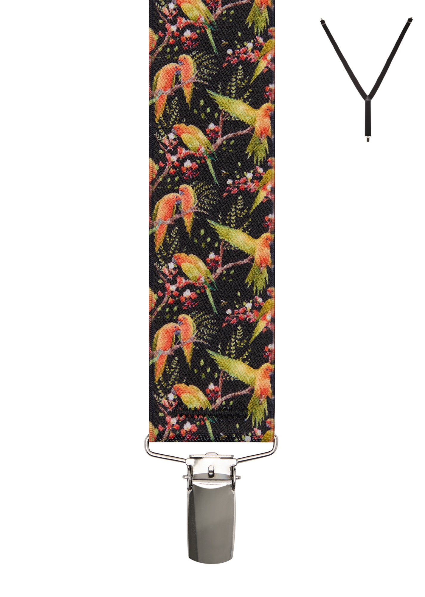 PLAYFUL PARROT. Suspenders. Nickel Clips.