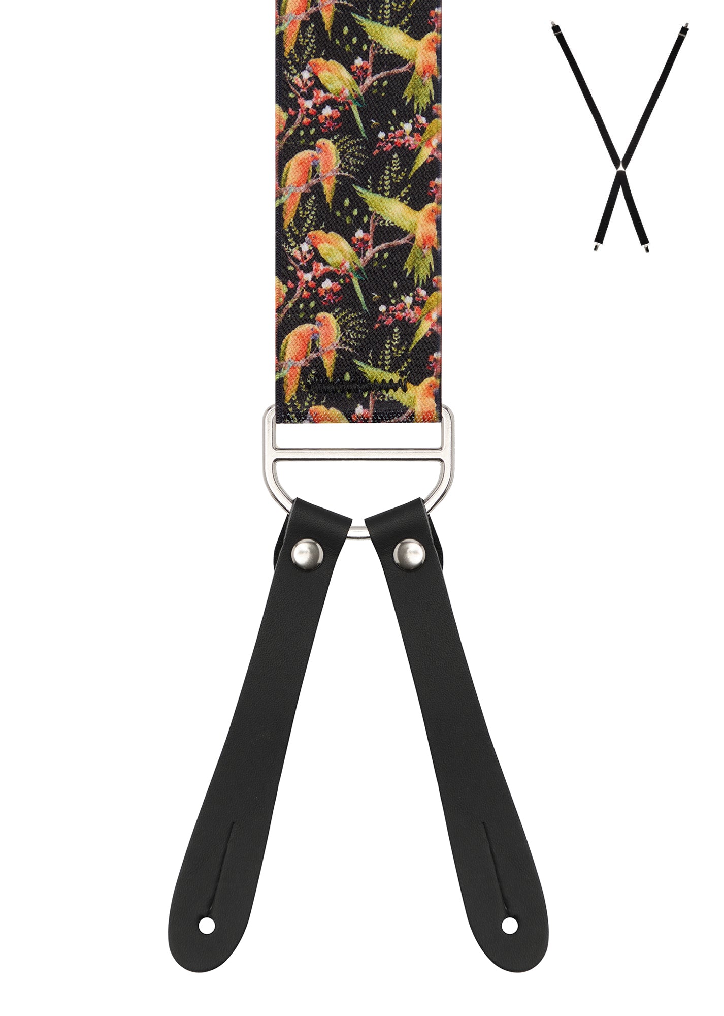 PLAYFUL PARROT. Suspenders. Leather Ends.
