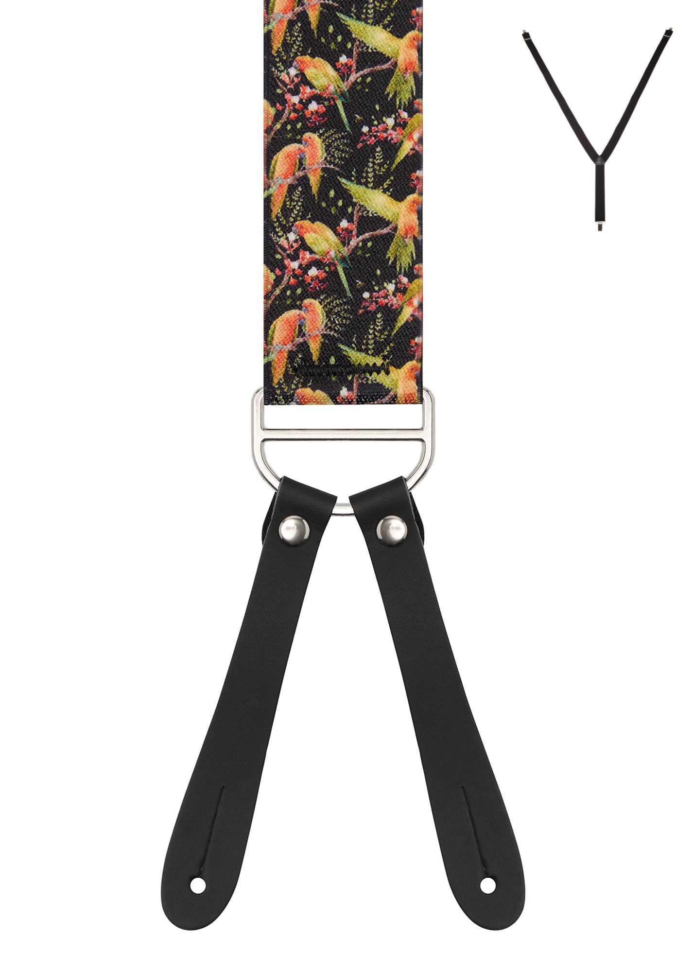 PLAYFUL PARROT. Suspenders. Leather Ends.