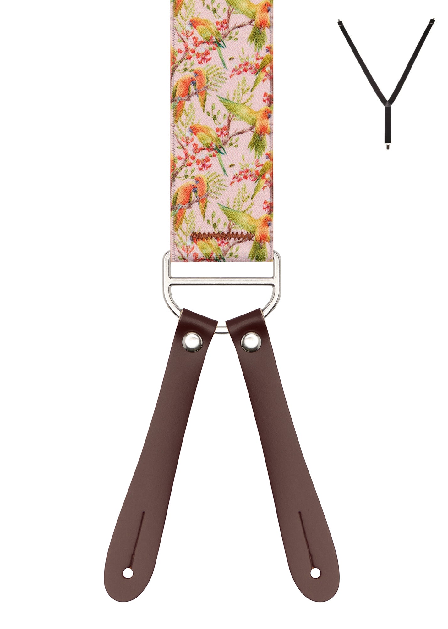 PLAYFUL PARROT. Suspenders. Leather Ends.