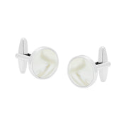 MOTHER OF PEARL. Round Nickel. Cufflinks.
